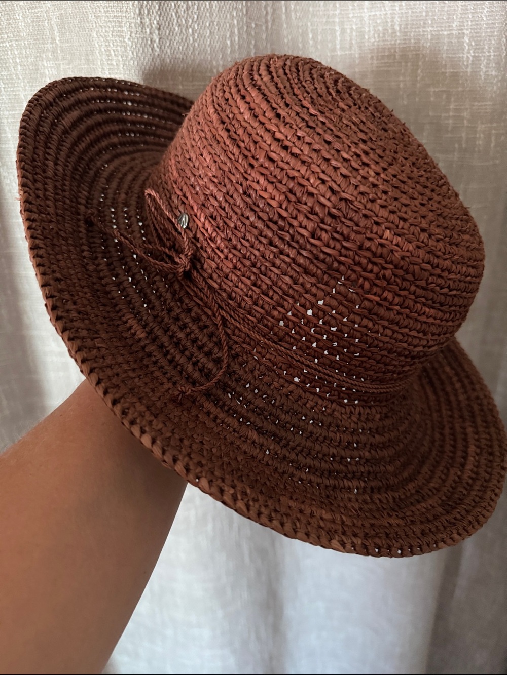 Helen Kaminski Provence 8 Raffia Hat Nutshell Brown Rollable Packable HTF